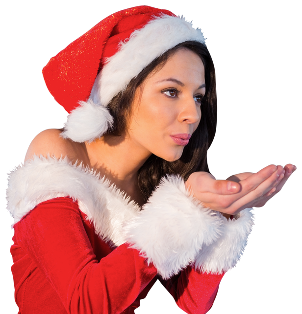 Transparent Santa Girl Blowing a Kiss in Festive Outfit - Download Free Stock Videos Pikwizard.com