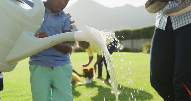 Children Watering Plants in Sunny Garden - Download Free Stock Images Pikwizard.com