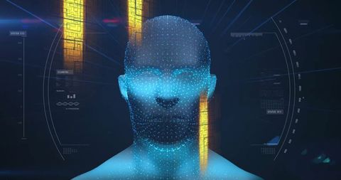 Futuristic Biometric Interface Displaying Digital Hologram