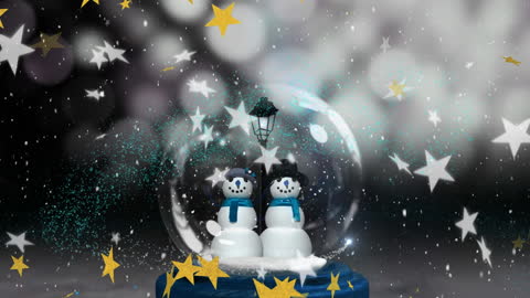 Magical Snow Globe with Snowmen and Falling Stars Animation