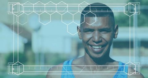 Portrait of Smiling Athletic Male in Digital Analysis Frame