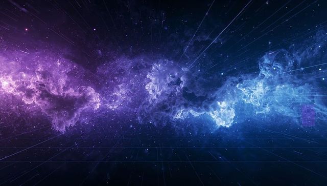 Diffuse Nebula Cloud Band Shifting from Purple to Blue with Futuristic Starfield Gridlines
