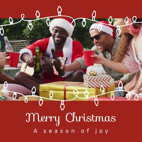 holiday celebration with diverse friends toasting around christmas gifts - Download Free Stock Templates Pikwizard.com