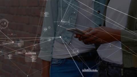 Technology Overlay with Friends Using Smartphones Outdoors