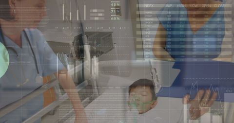 Digital Interface Over Doctors Caring for Young Patient