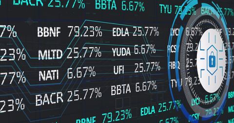 Digital Interface with Cybersecurity Lock and Data Shares - Download Free Stock Images Pikwizard.com