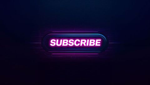 Glowing Neon Subscribe Button Pulsing on Cyber Grid with Futuristic Holographic Glitch