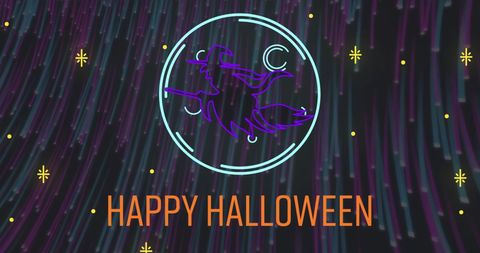 Neon Halloween Greetings with Witch and Light Trails