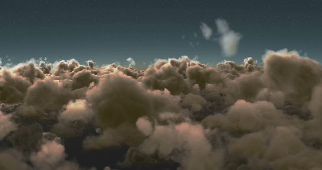 A dramatic cloudscape unfolds under a starry sky, with a single bright cloud illuminated as if by a hidden moon. The scene evokes a sense of mystery and the vastness of the night sky.