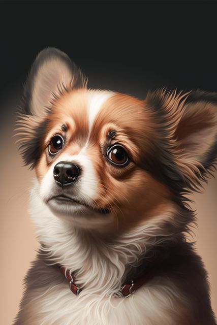 Portrait of cute dog on gray background, created using generative ai technology. Portrait and animals concept, digitally generated image.