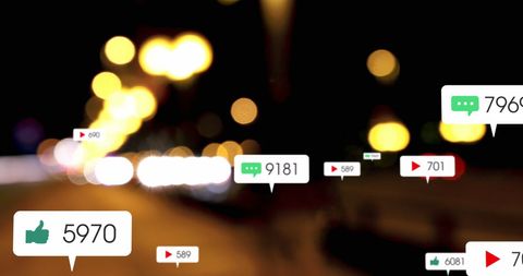 Social Media Engagement Numbers Over Urban Night Scene