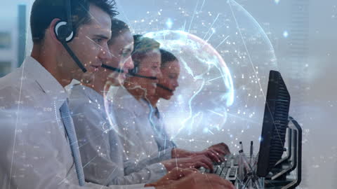 Global Customer Support Team with Digital Interface