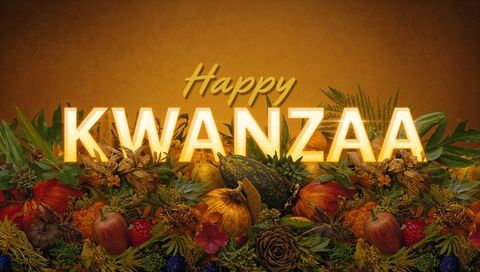 Glowing KWANZAA Celebration Banner Featuring Harvest Garland and Warm Autumn Light