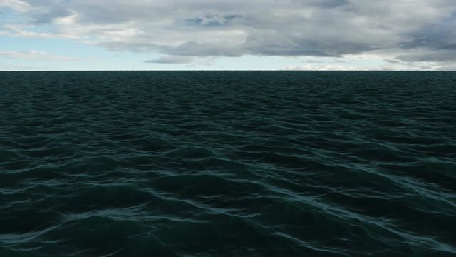 This video captures dark ocean waves under a cloudy sky where the horizon is faintly visible. The scene exudes a sense of calm before a possible storm, making it suitable for themes of nature, marine life, subtle drama, and weather phenomena. It can be used for backgrounds in presentations, websites, travel promotions focused on marine adventure, and atmospheric visual arts.