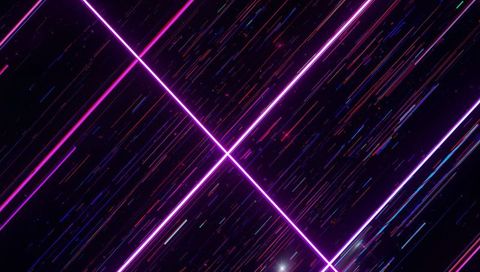 Magenta Neon Cross with Diagonal Light Trails, Futuristic Cyberpunk Abstract Background