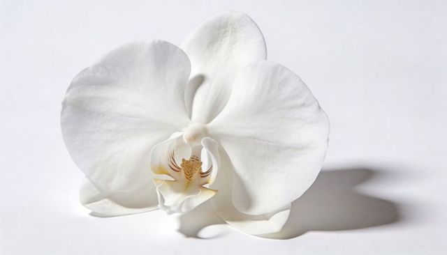 Resting white phalaenopsis orchid closeup minimalist floral still life