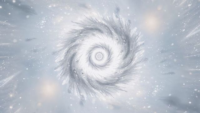 Swirling Spiral Vortex with Feathered Tendrils and Luminous Particles Dreamlike Cosmic