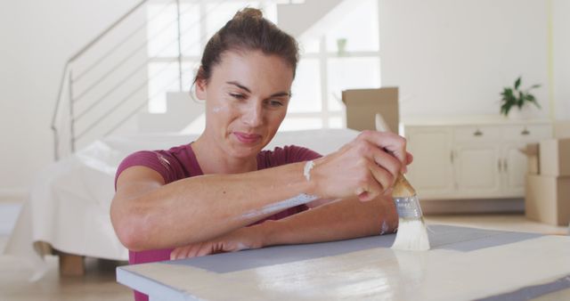 Smiling Woman Painting Furniture at Home - Download Free Stock Images Pikwizard.com