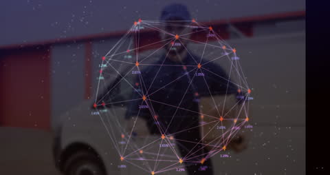 Digital Network Overlay on Blurred Urban Background