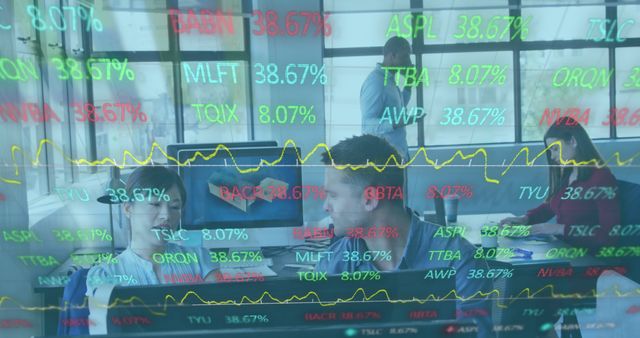 Busy Stock Market Office with Digital Graph Overlay - Download Free Stock Images Pikwizard.com