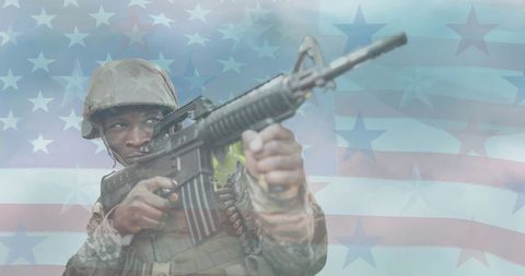 Soldier Aiming Rifle with American Flag Background - Download Free Stock Images Pikwizard.com