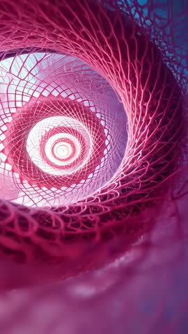 Moving Through Pink Mesh Tunnel Revealing Bright Core Light | Vertical Loop Video