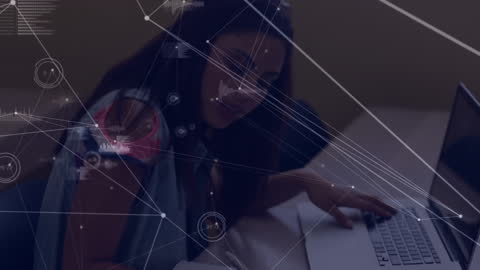 Futuristic Networking Concept with Connected Woman Using Laptop