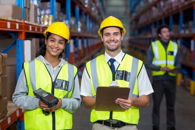 Portrait of warehouse worker standing together - Download Free Stock Photos Pikwizard.com