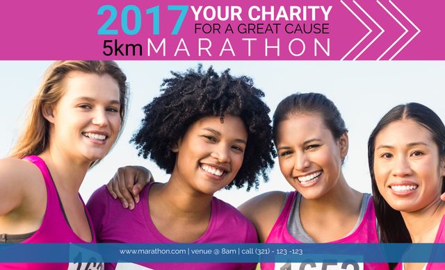 Diverse Women Smiling During Charity 5K Marathon Event - Download Free Stock Templates Pikwizard.com