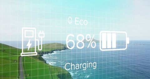 Eco-Friendly Car Charging in Scenic Coastal Road Virtual Overlay