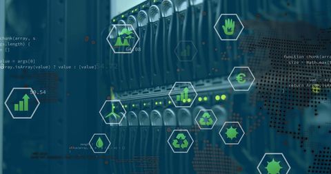 global data processing with digital technology icons over server rack - Download Free Stock Images Pikwizard.com