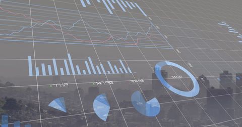 Infographic Overlay on Cityscape Skyview Business Report Interface - Download Free Stock Images Pikwizard.com