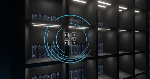Digital QR Code Hovering Over Data Center Servers - Download Free Stock Images Pikwizard.com