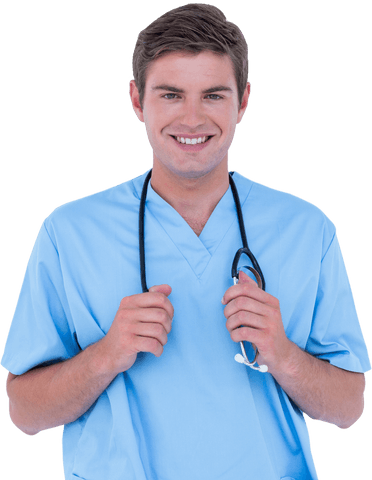 Transparent Portrait of Smiling Male Doctor Holding Stethoscope