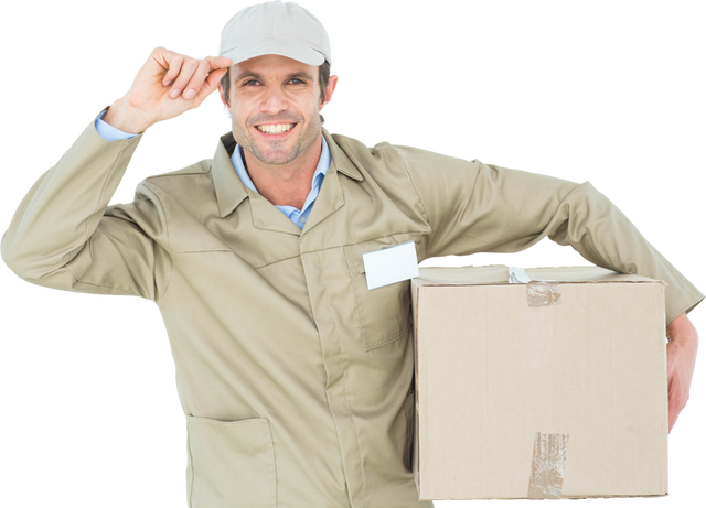 Smiling Transparent Delivery Man Carrying Cardboard Box - Download Free Stock Videos Pikwizard.com