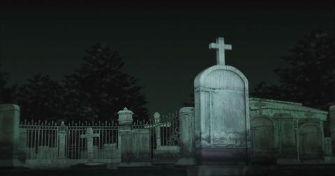 Old Cemetery at Night with Fog and Gloomy Atmosphere - Download Free Stock Images Pikwizard.com