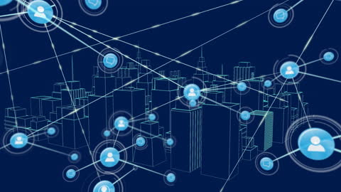 Digital Network Connections over Cityscape Concept