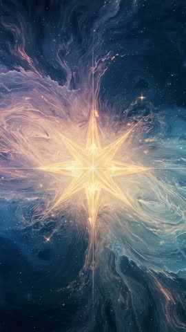Shifting Cosmos Revealing Eight-Pointed Star Pulsing Light in Nebular Swirl Vertical Video