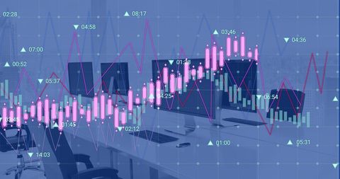 Financial Data Analysis Overlaid on Modern Office Workspace