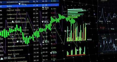 Dynamic Financial Data Charts on Black Screen Visualizing Global Market Trends - Download Free Stock Images Pikwizard.com