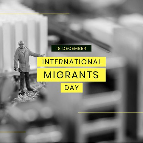 international migrants day message with figurine in black and white - Download Free Stock Templates Pikwizard.com