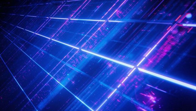 Futuristic Neon Grid Space with Motion Light Streaks Digital Art