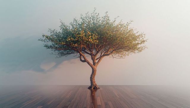 Artificial Ornamental Tree On Glossy Studio Floor