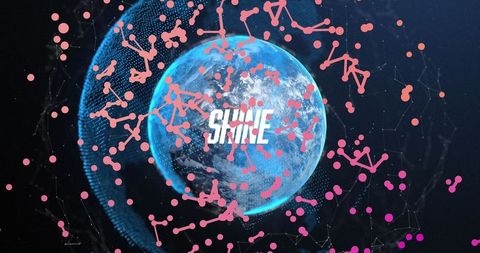 Futuristic earth globe with connectivity network nodes and 'shine' text