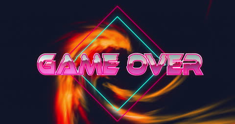 Retro Neon Game Over Sign with Colorful Abstract Background