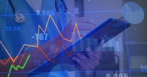 Healthcare Professional Analyzing Financial Data with Graphs