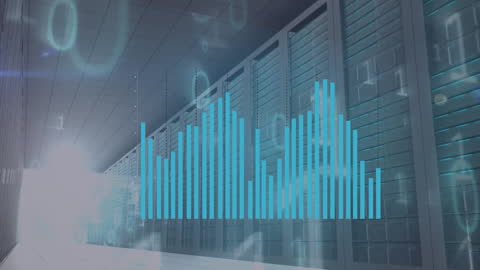 Binary Coding and Data Charts Over Modern Server Room