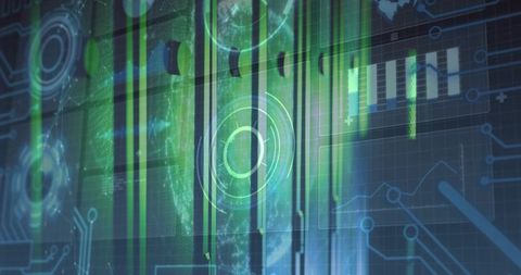 Futuristic Green HUD Displaying Global Data Streams, Cybersecurity and Analytics Dashboard