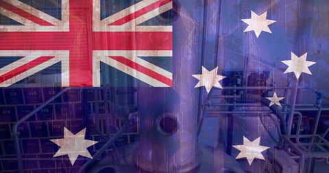 Australian Flag Superimposed on Industrial Scenery Conceptual Image