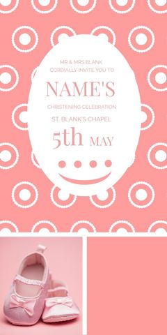 elegant pink christening invitation with baby shoes - Download Free Stock Templates Pikwizard.com